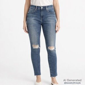 AG Farrah High Rise Skinny Ankle Jeans W31 Blue Distressed Raw Hem
